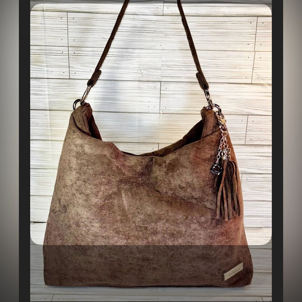077-Bella Russo Soft Suede Like hobo Shoulder Bag EUC